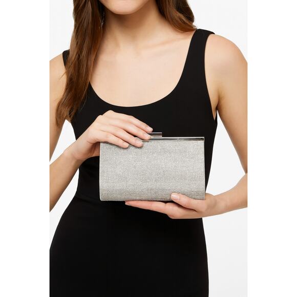 Nina Winslet Crystal Frame Clutch Silver NWT - Picture 2 of 10